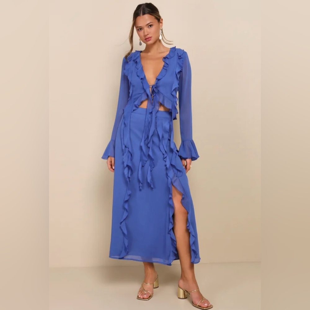 Lulu's Blue Ruffled Skirt Set
